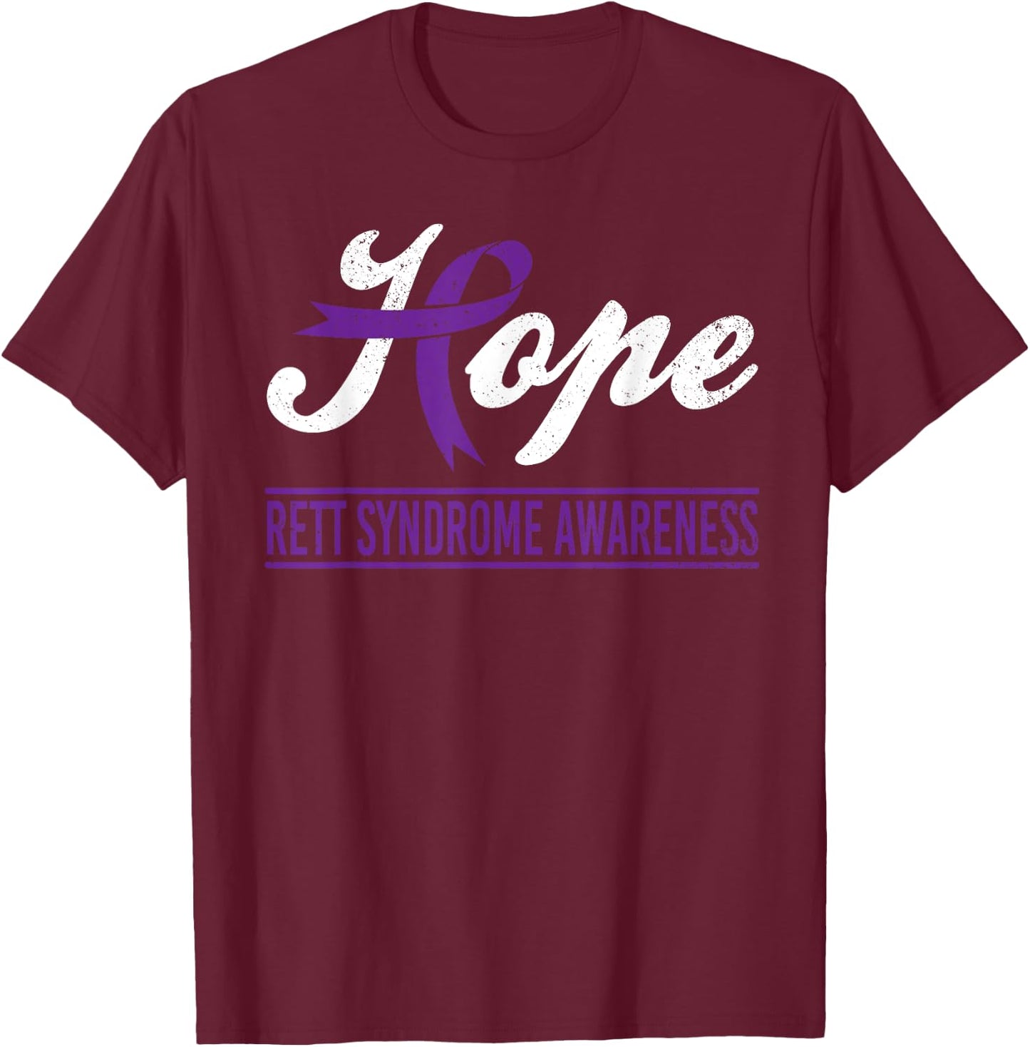 Hope Purple Ribbon Rett Syndrome Awareness Support Month T-Shirt - T-Shirt | Maroon