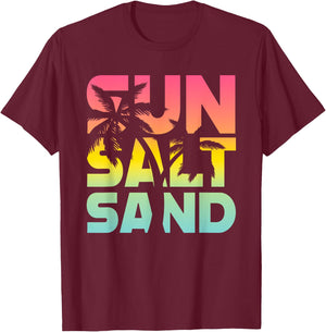 Sun Salt Sand Sommer Retro Bunt Fröhlich Urlaub Palm Tree , black T-Shirt - T-Shirt | Maroon