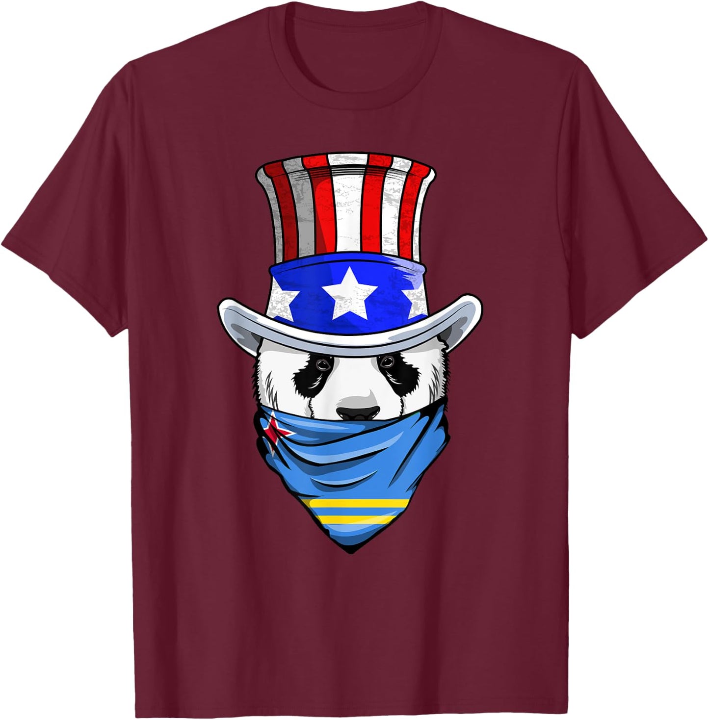 Aruban Panda Bear in Aruba Bandana Flag T-Shirt - T-Shirt | Maroon