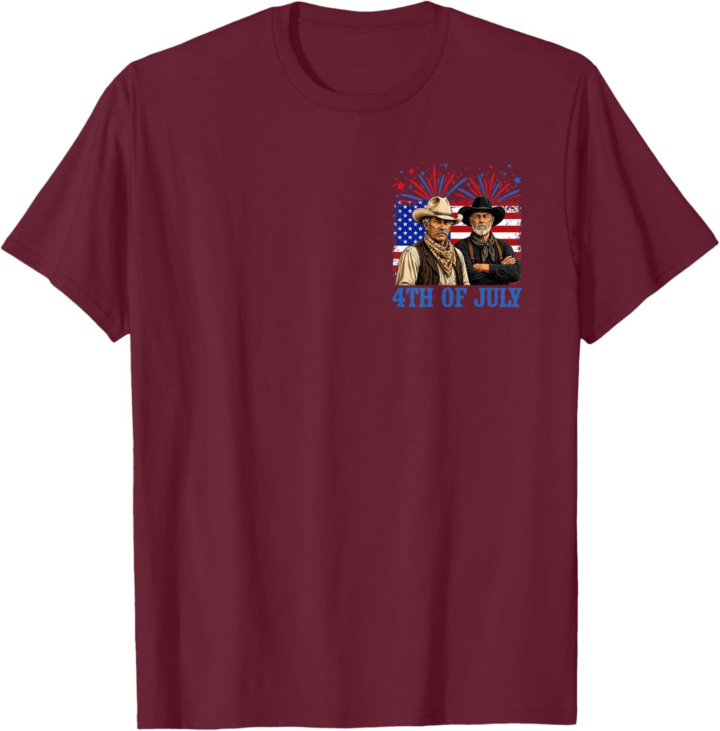 Western Cowboy Biscuits Freedom Fourth of July (2 Sided) T-Shirt - T-Shirt | Maroon