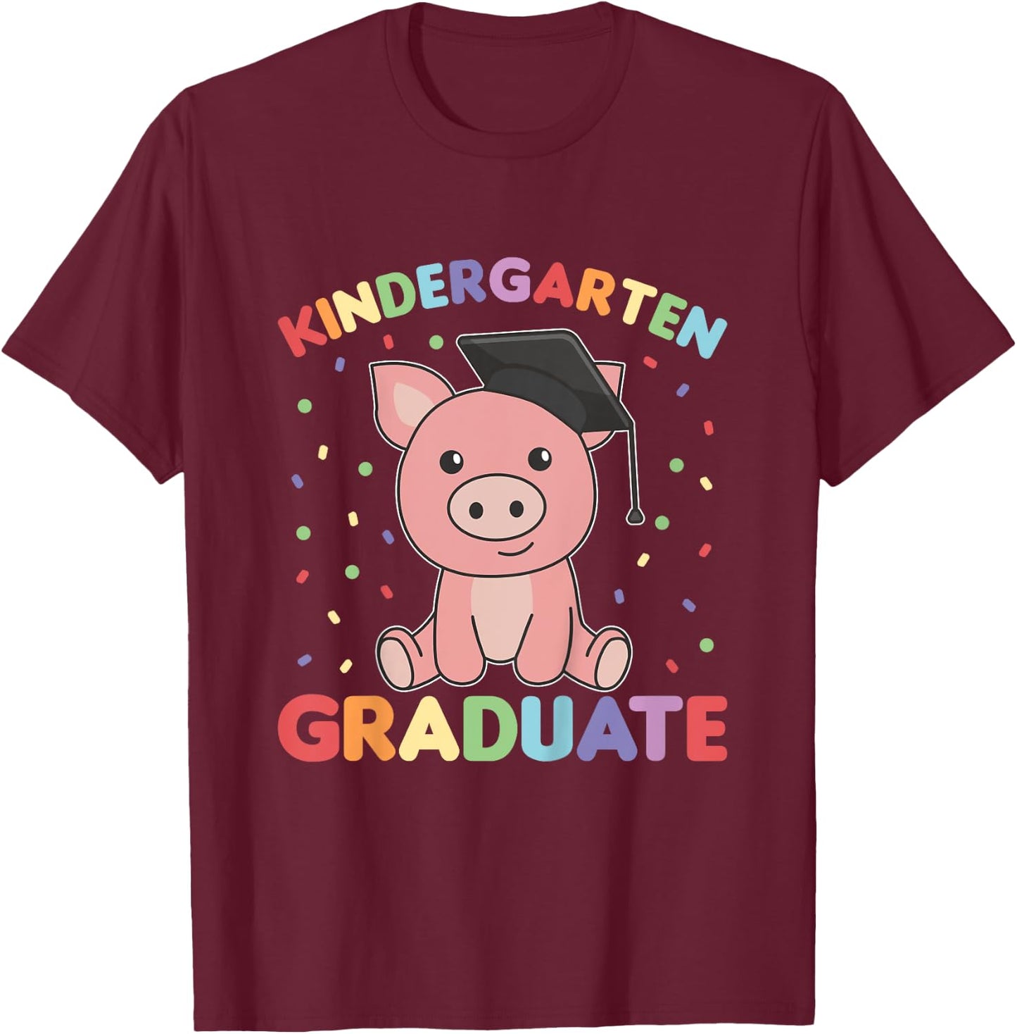Kids Kids Kindergarten Graduate Pig Graduation T-Shirt - T-Shirt | Maroon