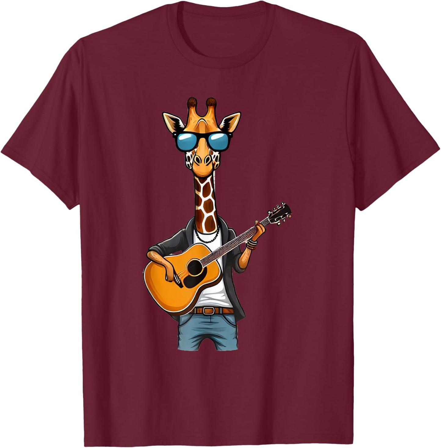 Cute Giraffe Playing Guitar Giraffes Musician Music T-Shirt - T-Shirt | Maroon