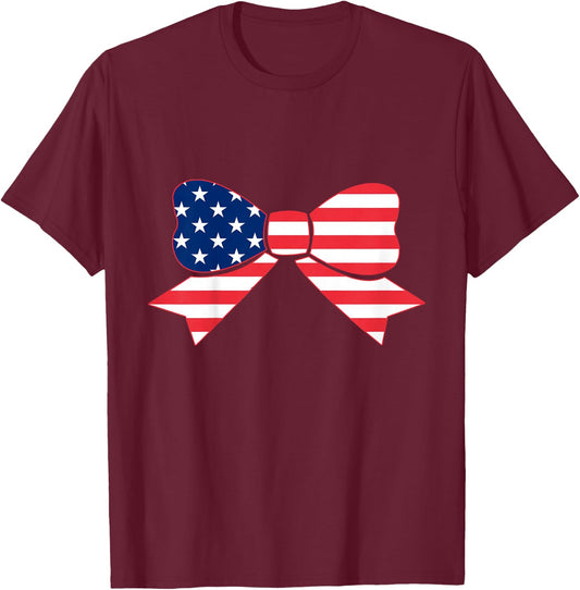 Flag Bow Girls 4th of July Toddler Stars and Stripes Baby T-Shirt - T-Shirt | Maroon