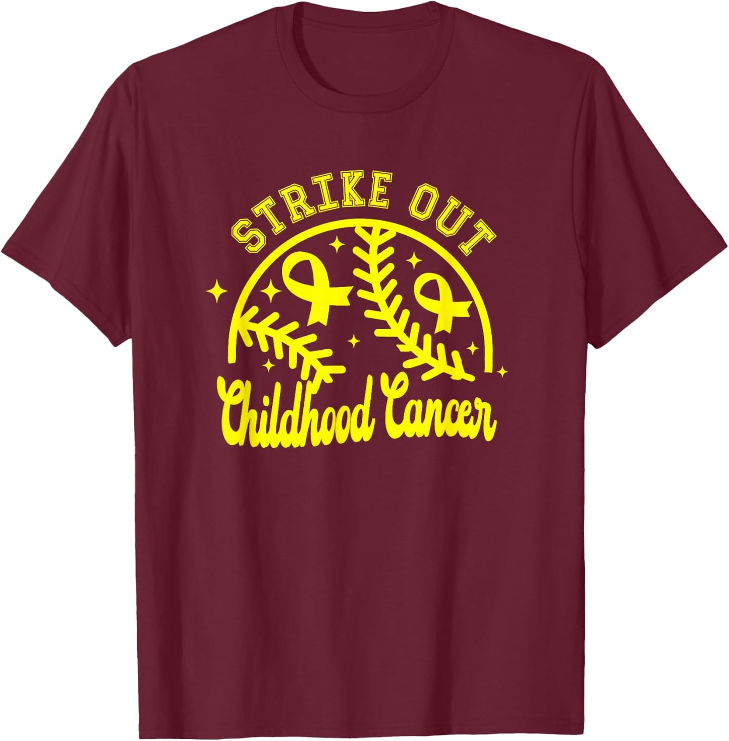 Childhood Cancer Warrior Strike Out Cancer Baseball Gameday T-Shirt - T-Shirt | Maroon