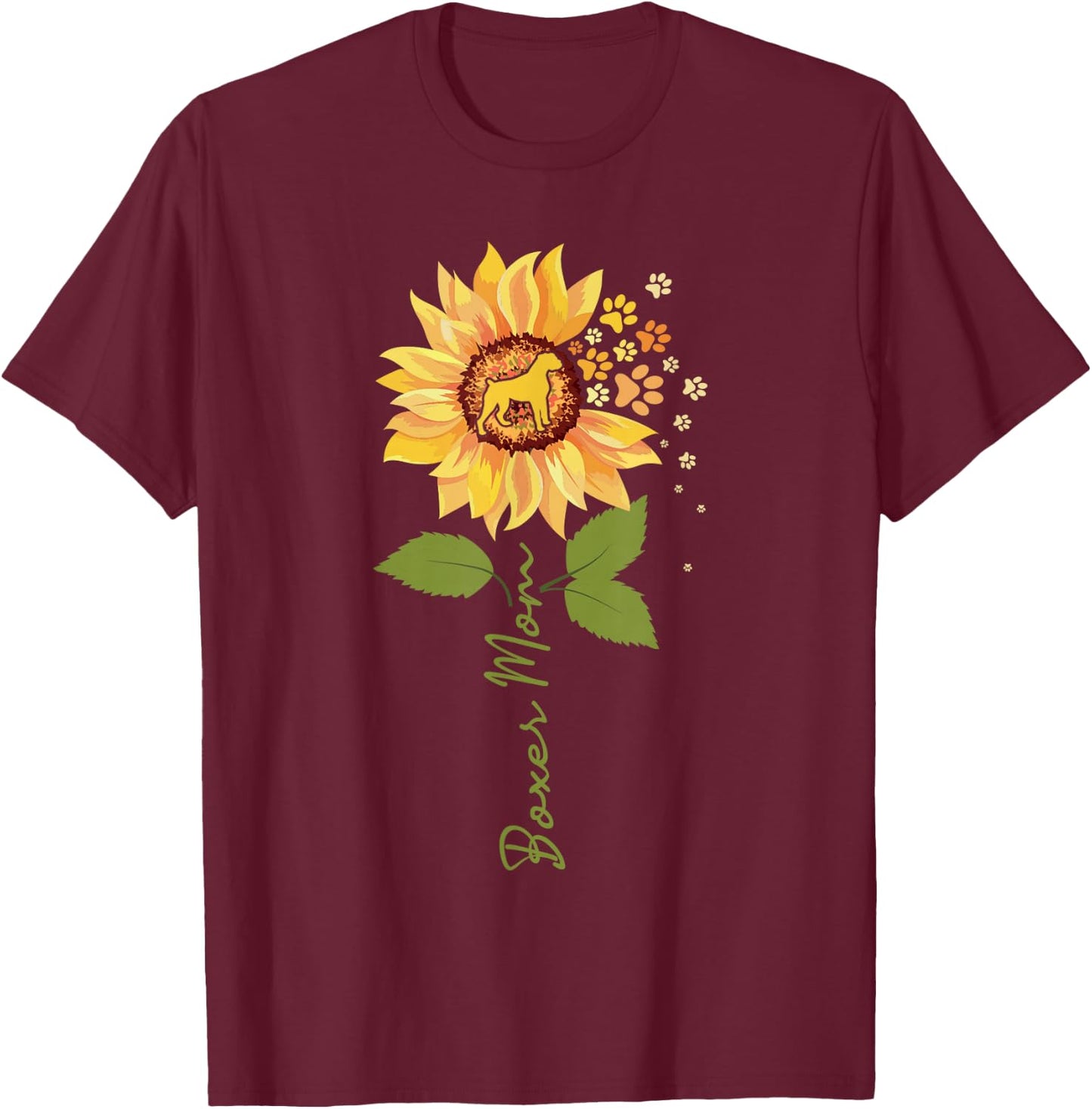 Boxer Mom - Sunflower Dog Owner Animal Breeder Puppy Lover T-Shirt - T-Shirt | Maroon