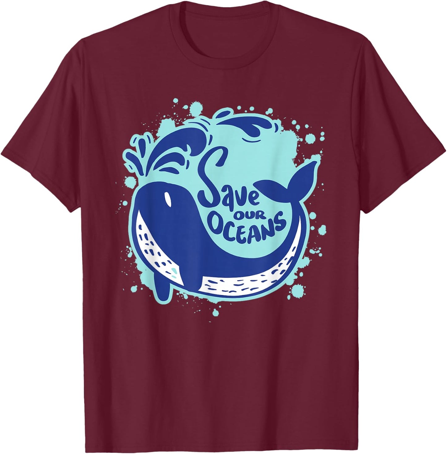 55th Anniversary Earth Day 2025 Save Our Oceans Blue Whale T-Shirt - T-Shirt | Maroon