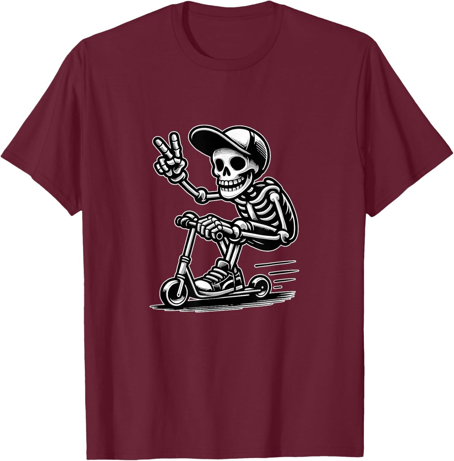 Funny Peace Skeleton Scooter Rider Scooter Stunt Boy T-Shirt - T-Shirt | Maroon