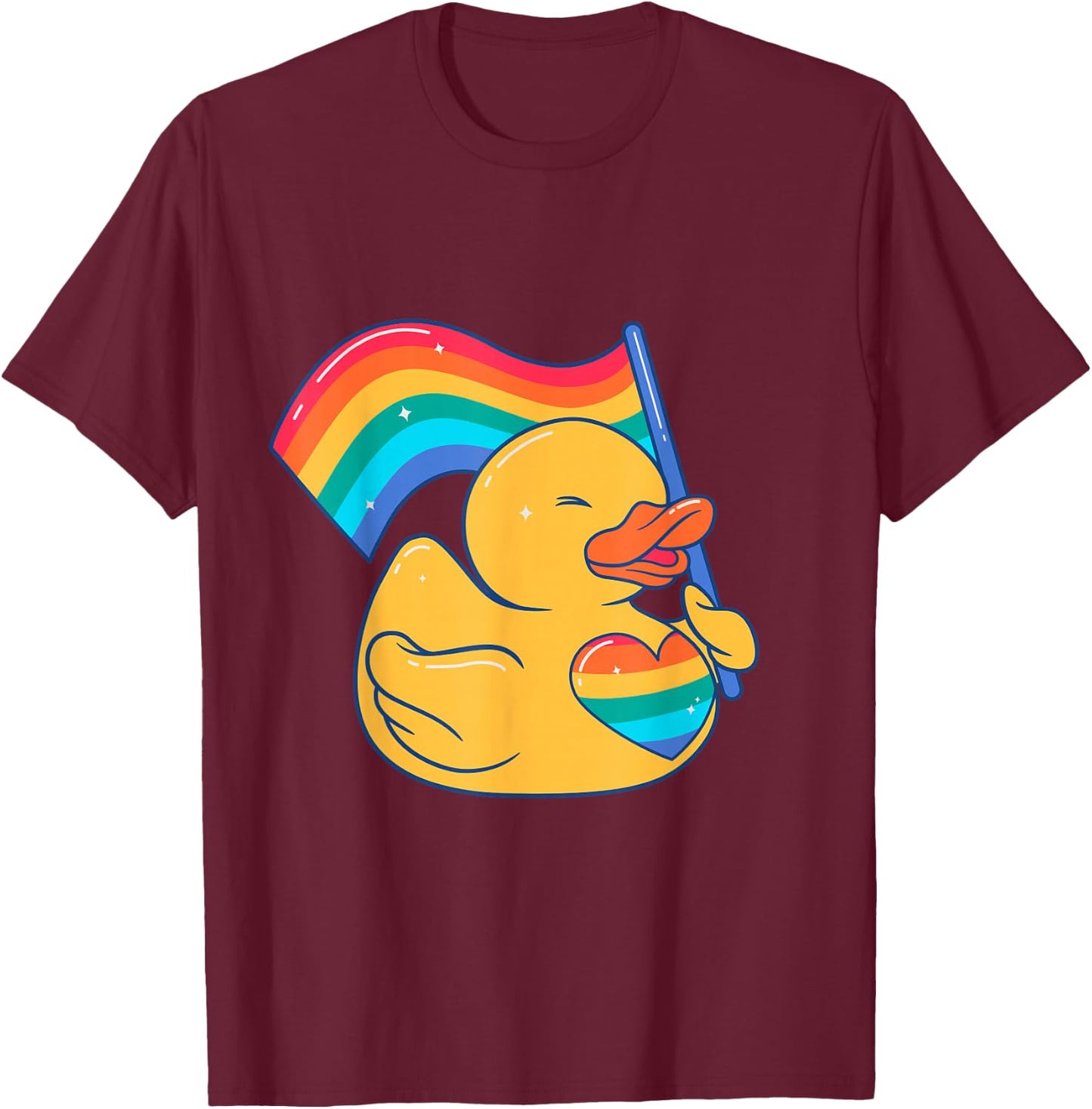 Rainbow Flag Rubber with Heart Style LGBT Gay Pride , Black, S T-Shirt - T-Shirt | Maroon
