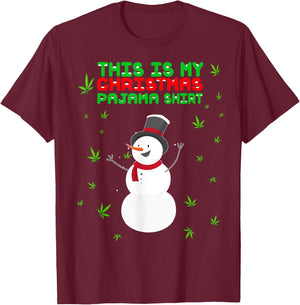 Weed Christmas Shirt, Funny Pajamas Snowman Marijuana Leaf T-Shirt - T-Shirt | Maroon