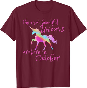 Beautiful Unicorn Birthday October Unicorn Gift T-Shirt - T-Shirt | Maroon