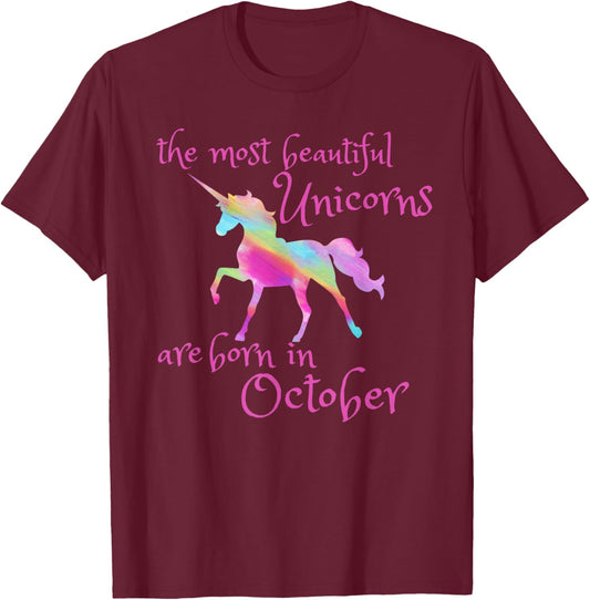 Beautiful Unicorn Birthday October Unicorn Gift T-Shirt - T-Shirt | Maroon