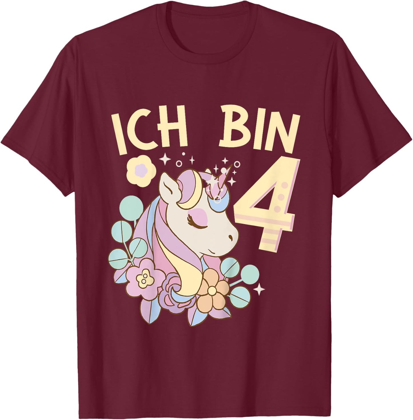 4th Birthday Unicorn Children's Birthday - Unicorn I Am 4 T-Shirt - T-Shirt | Maroon