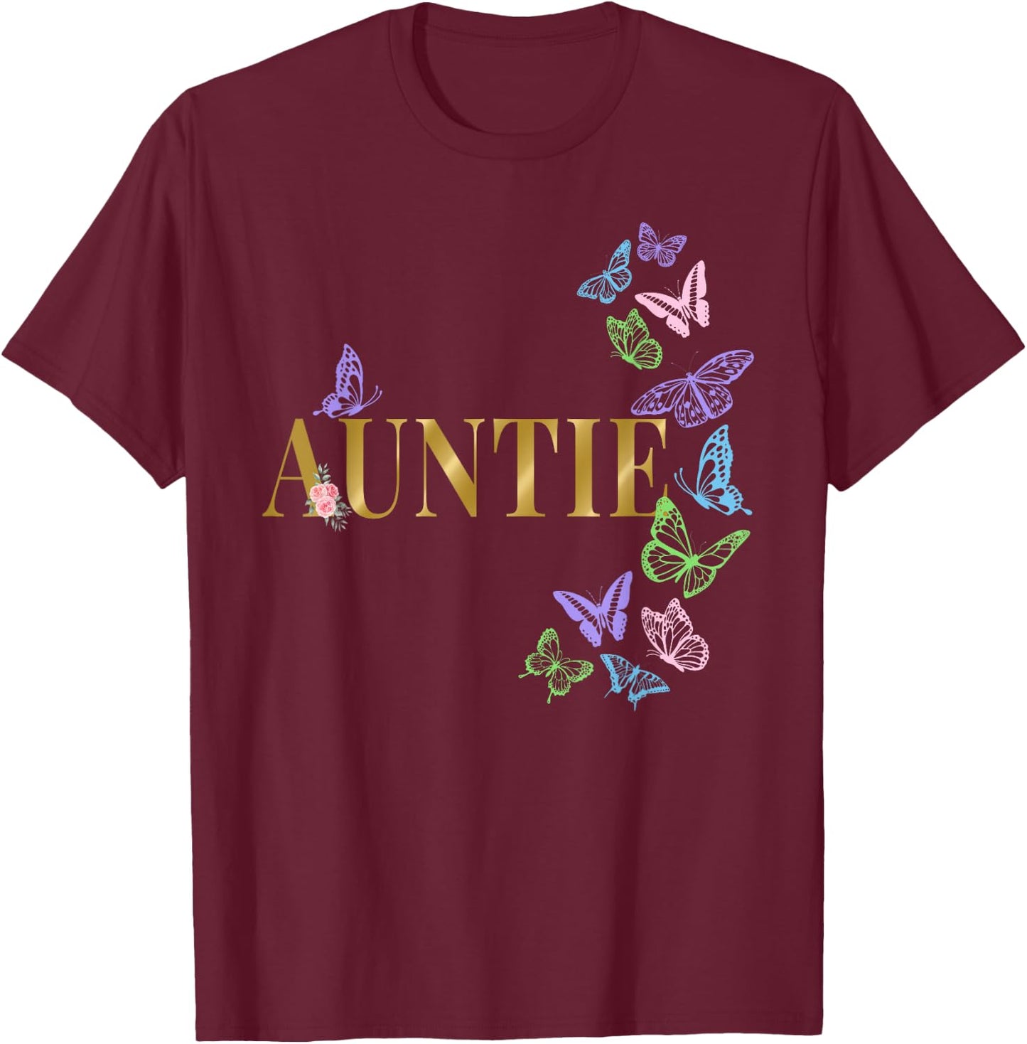 Auntie of The Birthday Girl Butterfly Party Matching Family T-Shirt - T-Shirt | Maroon