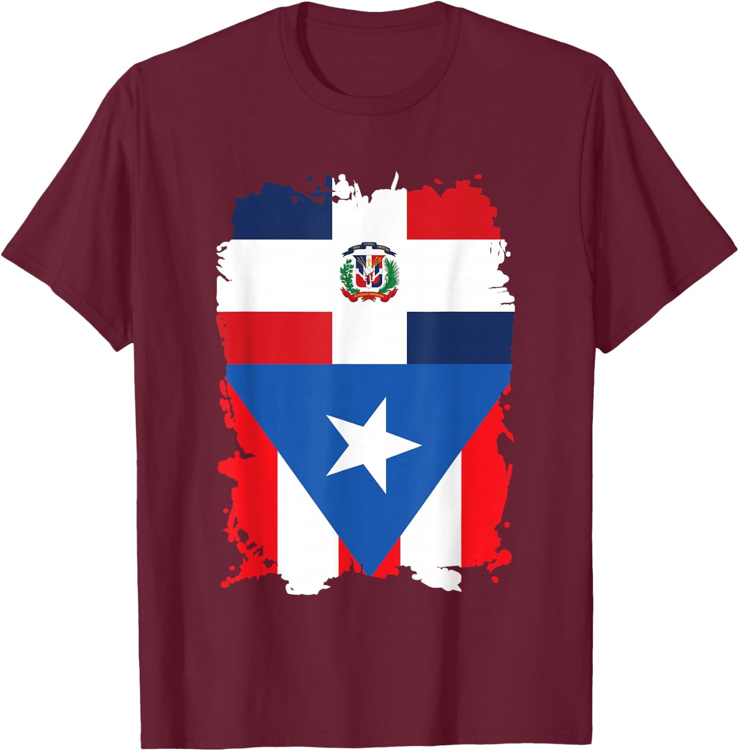 Dominican & Puerto Rican Flag Heritage Design T-Shirt - T-Shirt | Maroon