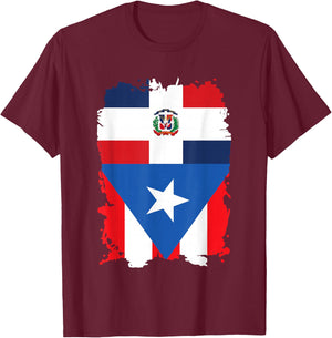 Dominican & Puerto Rican Flag Heritage Design T-Shirt - T-Shirt | Maroon