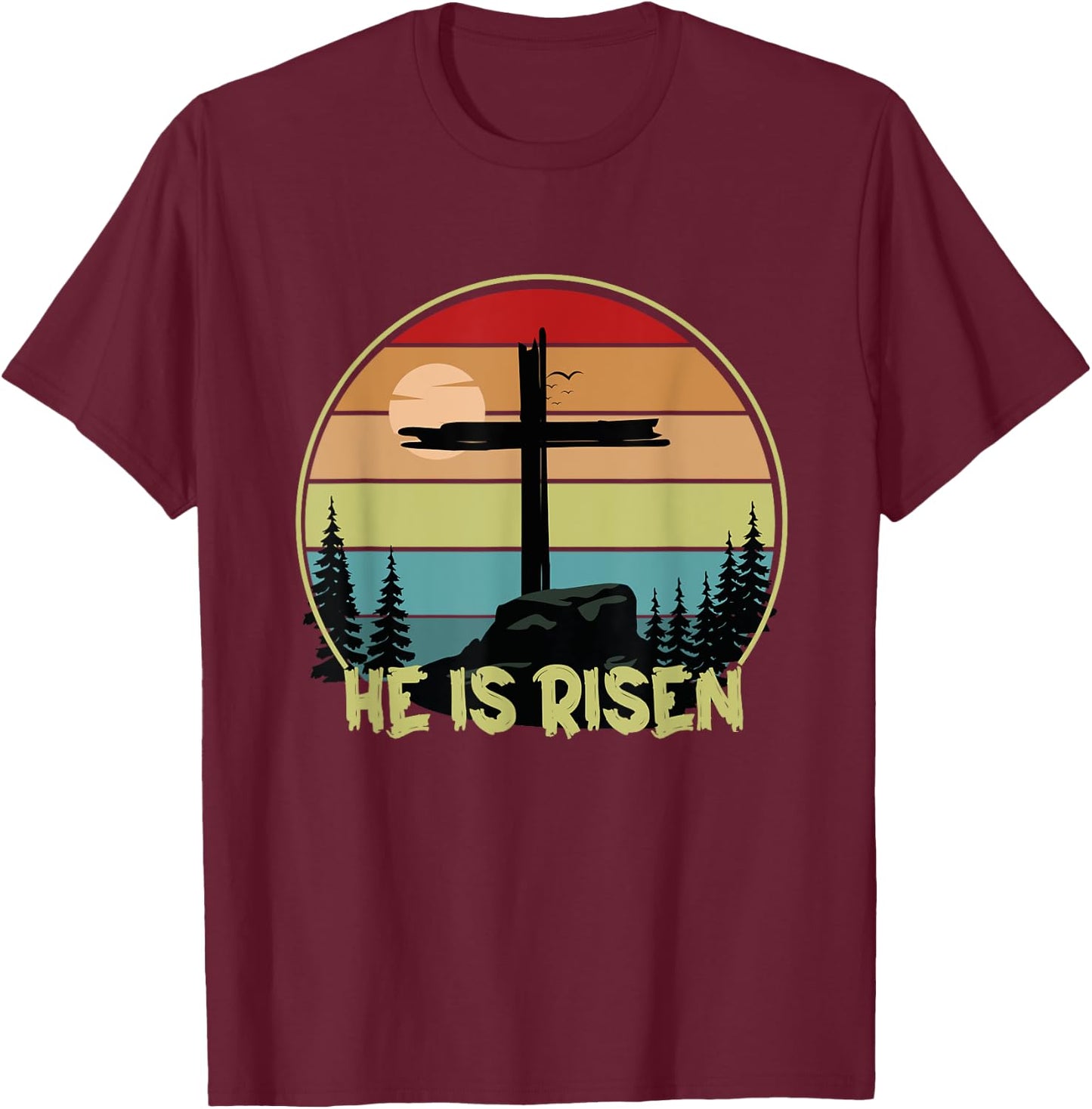 He is Risen Retro Vintage Happy Easter T-Shirt - T-Shirt | Maroon