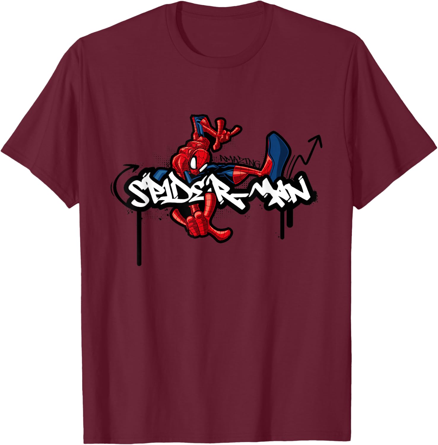 Marvel Super Heroes Amazing Spider-Man Graffiti Tag Style T-Shirt - T-Shirt | Maroon