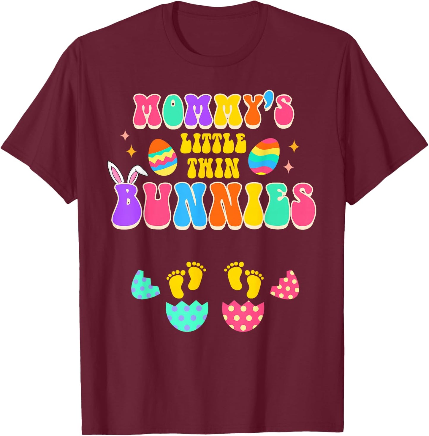 Easter Twin Mom Pregnancy Mommy's Little Twin Bunnies T-Shirt - T-Shirt | Maroon