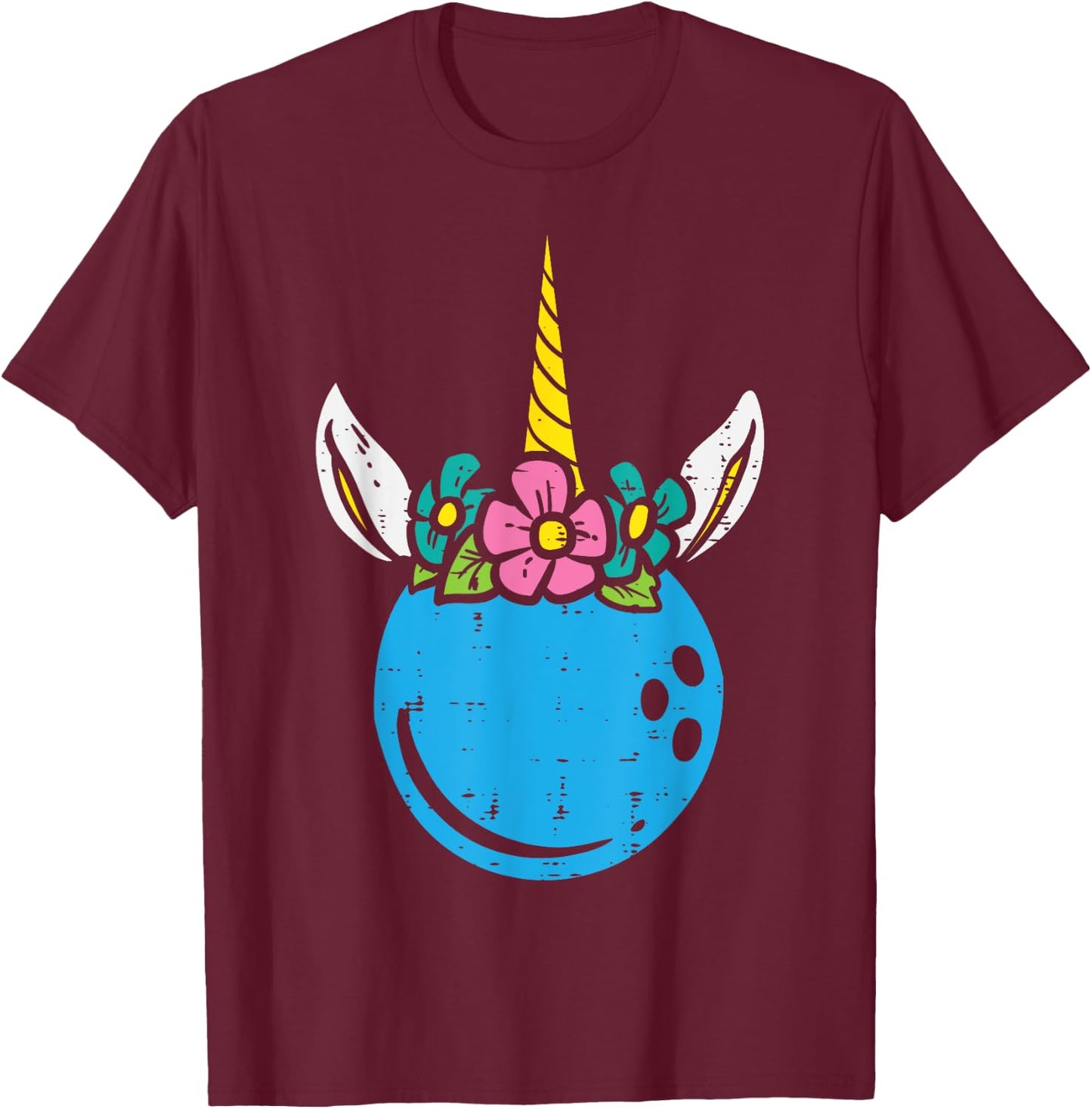 Bowling Ball Unicorn Head Cute Bowler Girls Kids Toddler T-Shirt - T-Shirt | Maroon