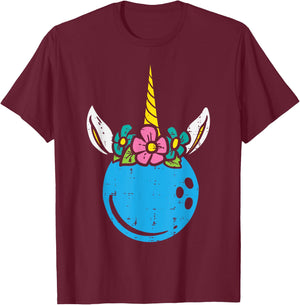 Bowling Ball Unicorn Head Cute Bowler Girls Kids Toddler T-Shirt - T-Shirt | Maroon