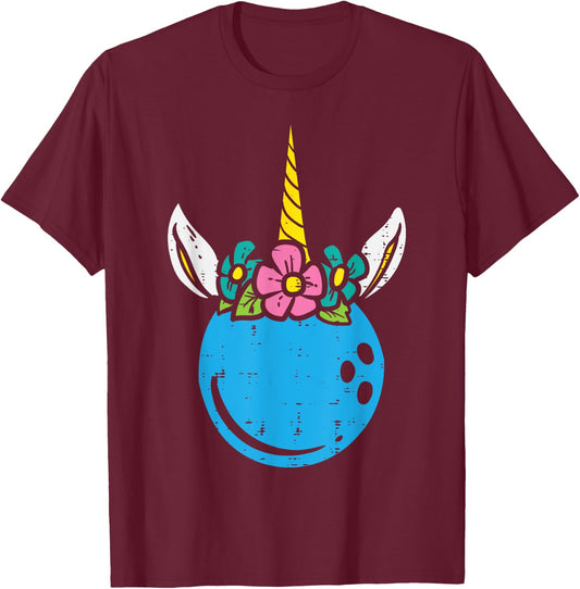 Bowling Ball Unicorn Head Cute Bowler Girls Kids Toddler T-Shirt - T-Shirt | Maroon