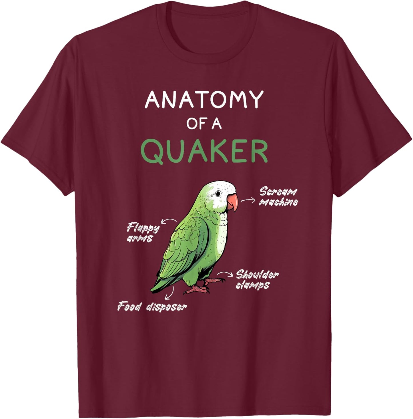 Quaker Shirt Funny Anatomy of a Quaker Parrot Monk Parrot T-Shirt - T-Shirt | Maroon