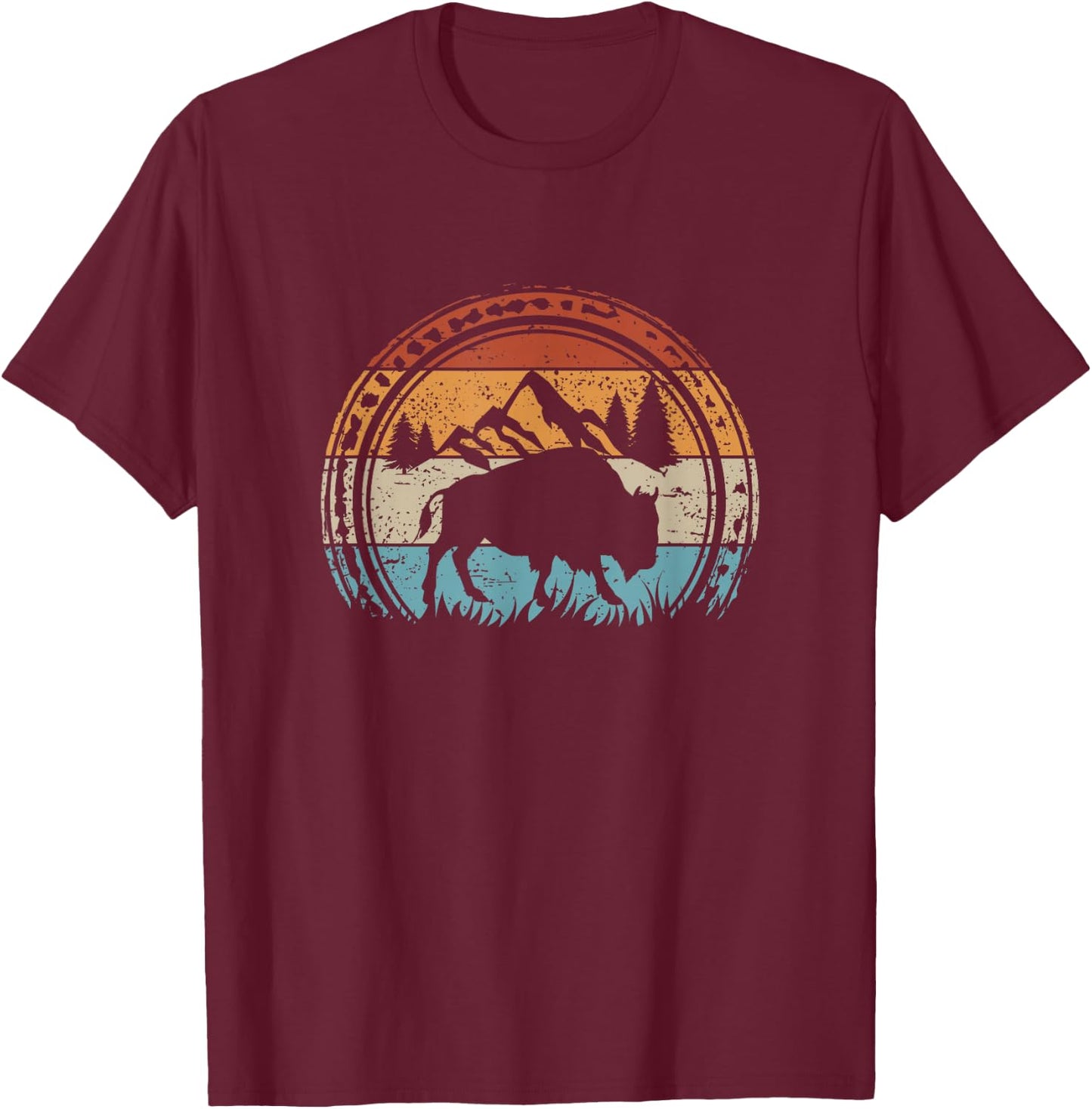 Retro Bison National Park Wildlife Vintage American Buffalo T-Shirt - T-Shirt | Maroon