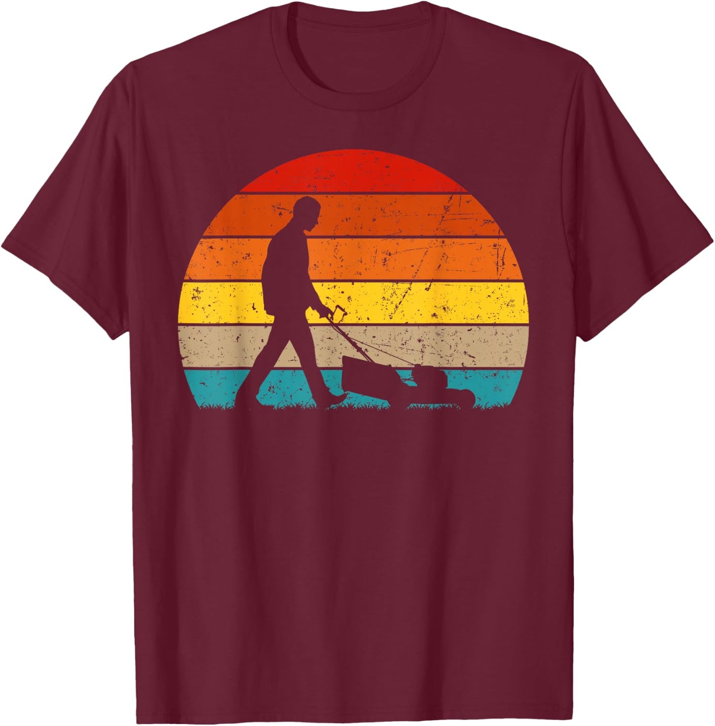 Cool Vintage Landscaper Art Dad Lawn Mower Lawn Care T-Shirt - T-Shirt | Maroon
