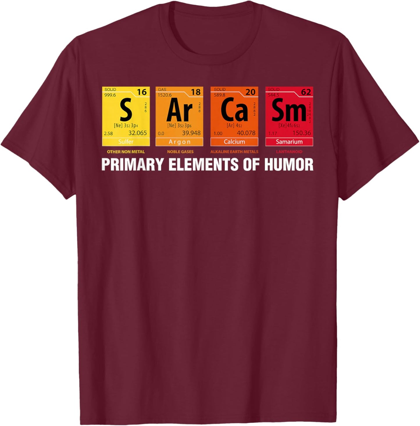 Sarcasm Elements of Humor Periodic Table T-Shirt - T-Shirt | Maroon