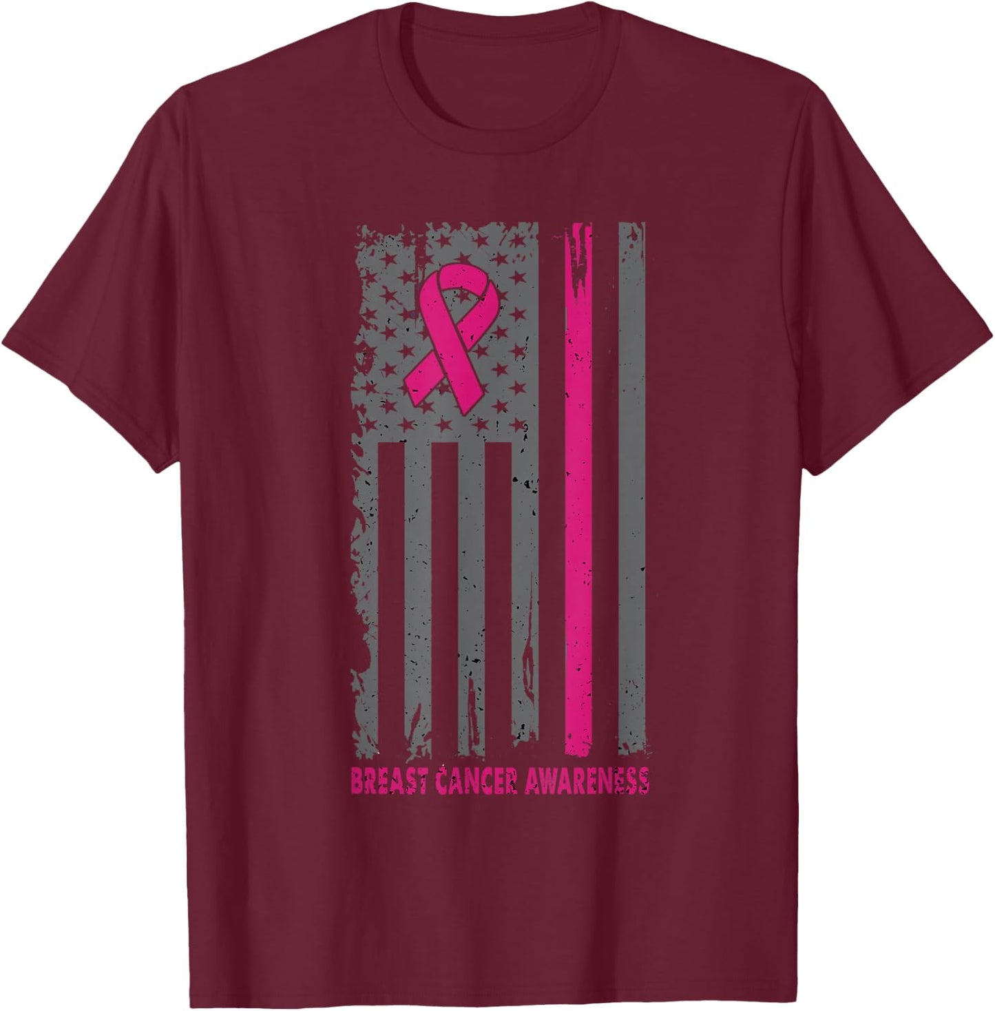 Breast Cancer Shirts American Flag Breast Cancer Awareness T-Shirt - T-Shirt | Maroon