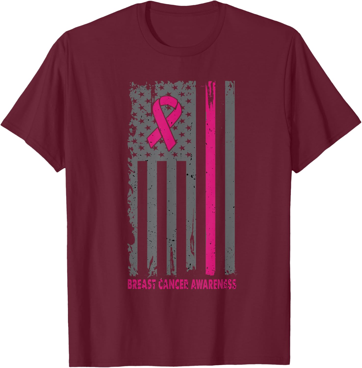 Breast Cancer Shirts American Flag Breast Cancer Awareness T-Shirt - T-Shirt | Maroon
