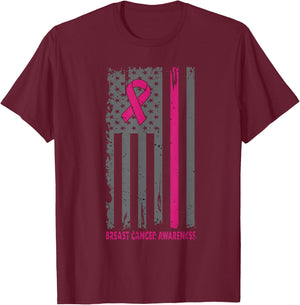 Breast Cancer Shirts American Flag Breast Cancer Awareness T-Shirt - T-Shirt | Maroon