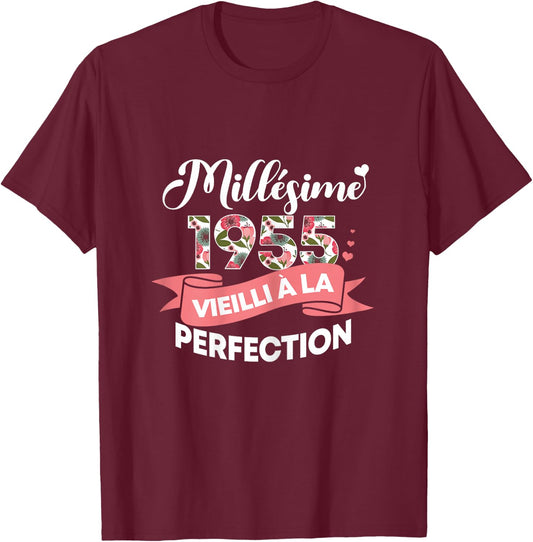 Vintage 1955 Gift 69 Years Woman Birthday Humour , Black T-Shirt - T-Shirt | Maroon