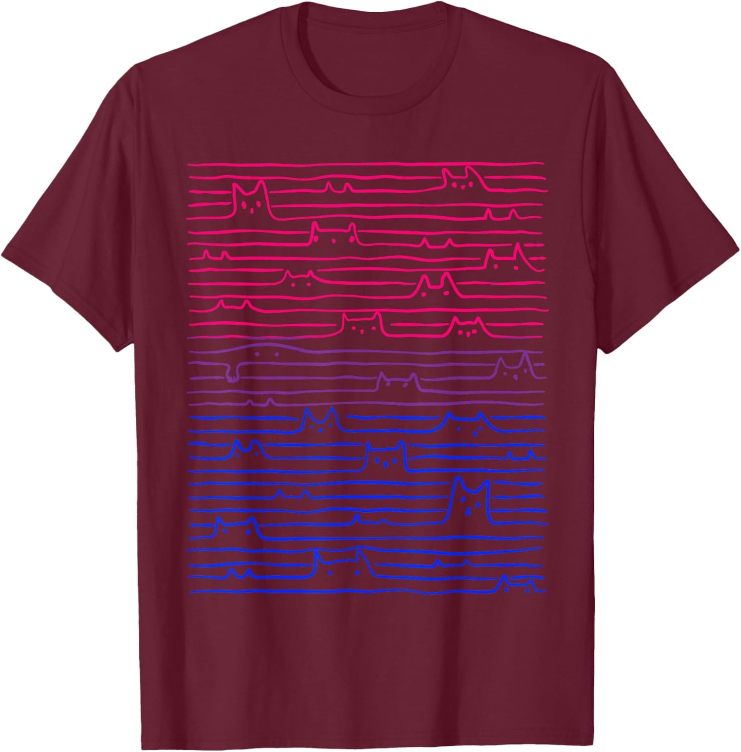 LGBT Bisexual Pride Flag Apparel Bi Pride Cat Line Flagge Bisexuell Damen Schwarz U-Ausschnitt Halbarm Klein EU 3ffd51ca-d0ed-4e35-9313-7170d928566c T-Shirt - T-Shirt | Maroon