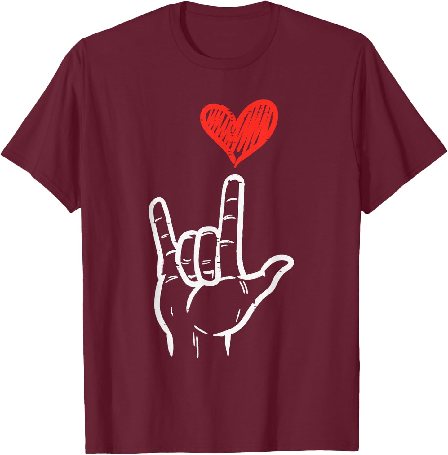 Valentines Day I Love You Hand Sign ASL Heart Women Kids Men T-Shirt - T-Shirt | Maroon