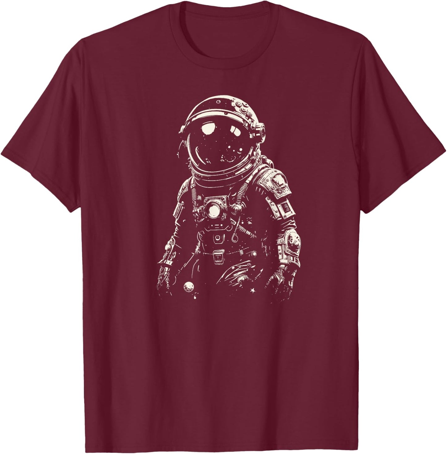 Vintage Black & White Astronaut - Retro Aesthetics Space T-Shirt - T-Shirt | Maroon
