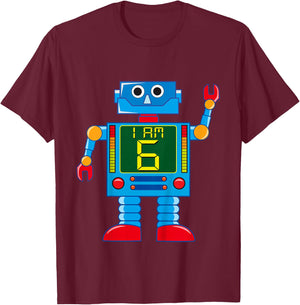 Attention. I am 6 years 6th birthday robot mechanics T-Shirt - T-Shirt | Maroon