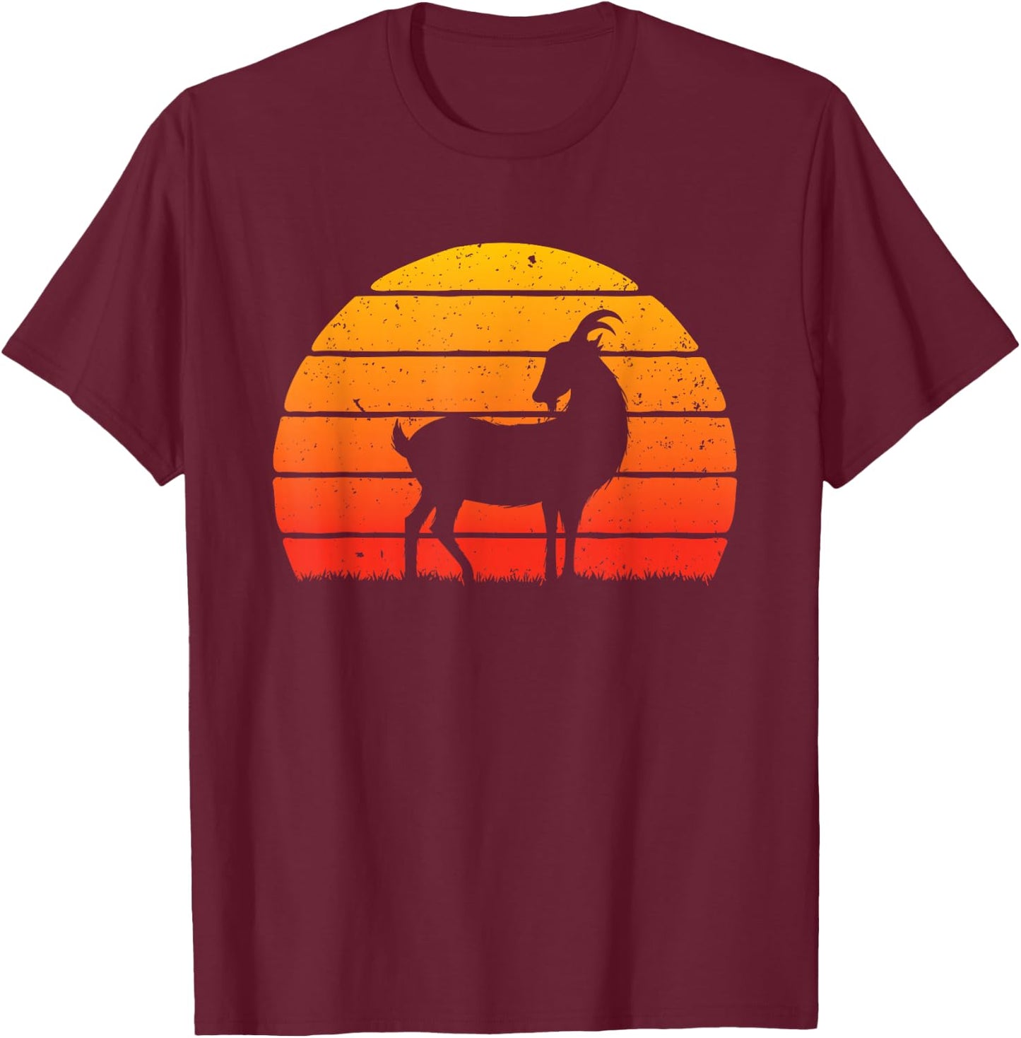 Retro Sunset Goat - Farm Animal Lover Farming Farm Rancher T-Shirt - T-Shirt | Maroon