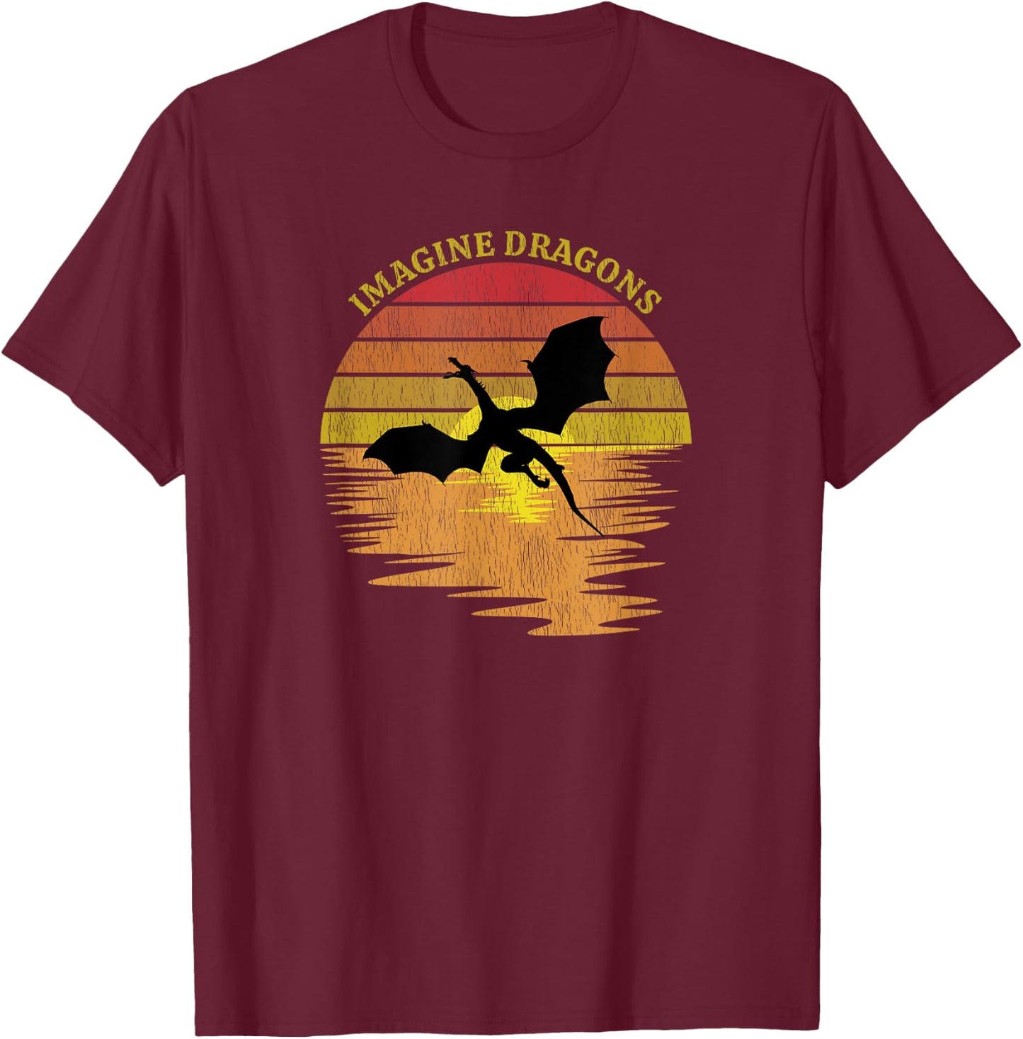 Imagine Magical and Mythical Fantasy Dragons In Sunset T-Shirt - T-Shirt | Maroon