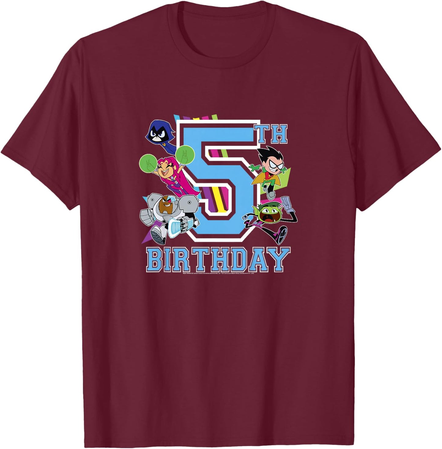 Kids DC Comics Teen Titans Go! 5th Birthday Group Shot Youth T-Shirt - T-Shirt | Maroon