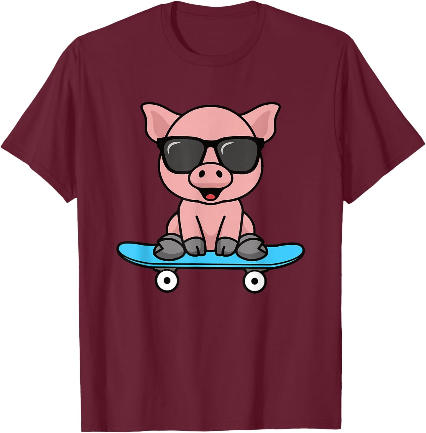 Funny Pig Skateboard Cool Piglet Lover Men Boys Kids T-Shirt - T-Shirt | Maroon