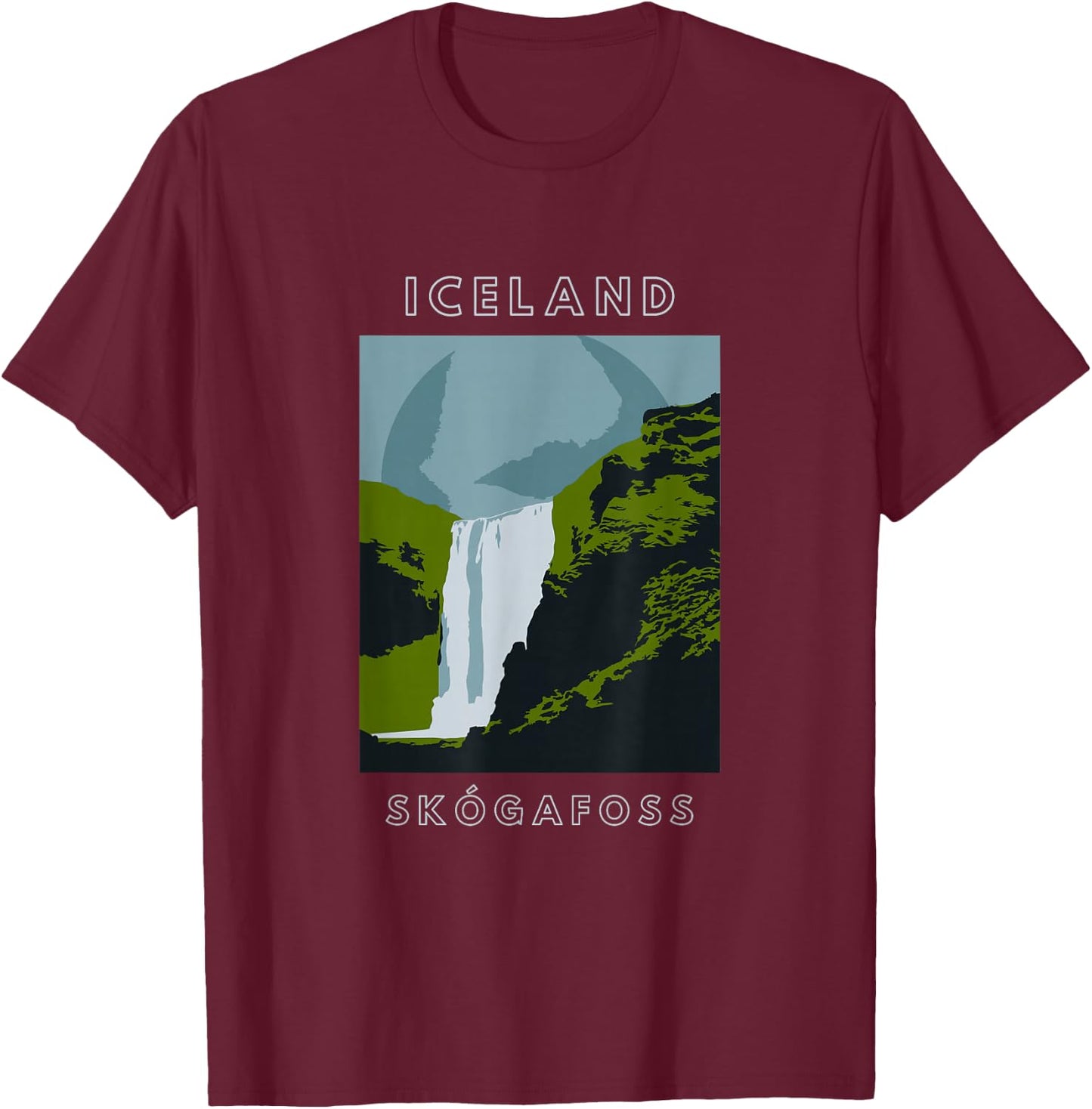 Iceland Skogafoss Waterfall Travel T-Shirt - T-Shirt | Maroon