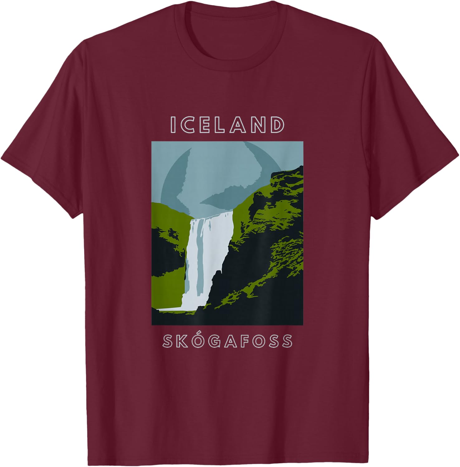 Iceland Skogafoss Waterfall Travel T-Shirt - T-Shirt | Maroon
