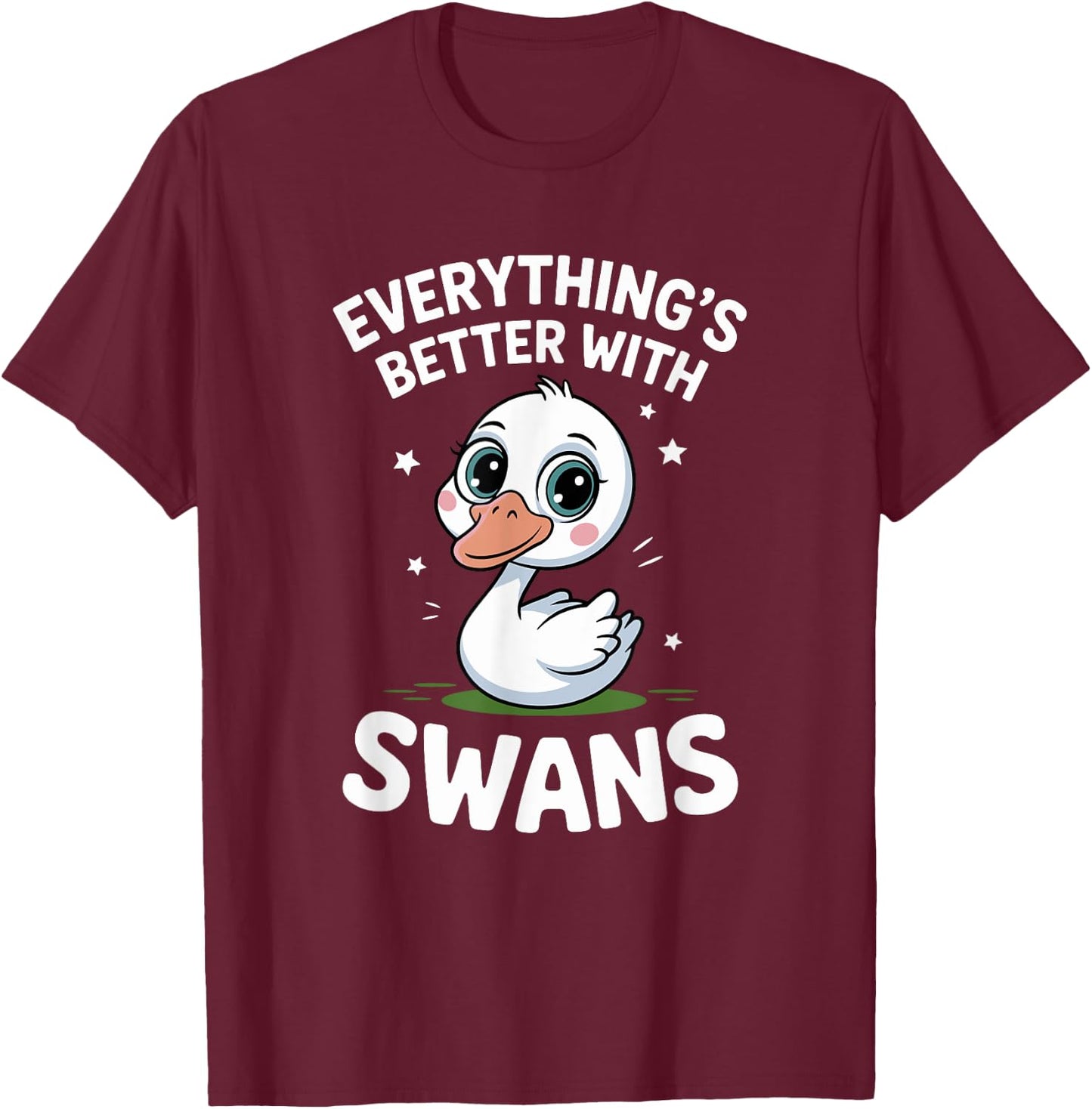 Cute Swan Lover Adults or Kids Boys Girls Swans T-Shirt - T-Shirt | Maroon