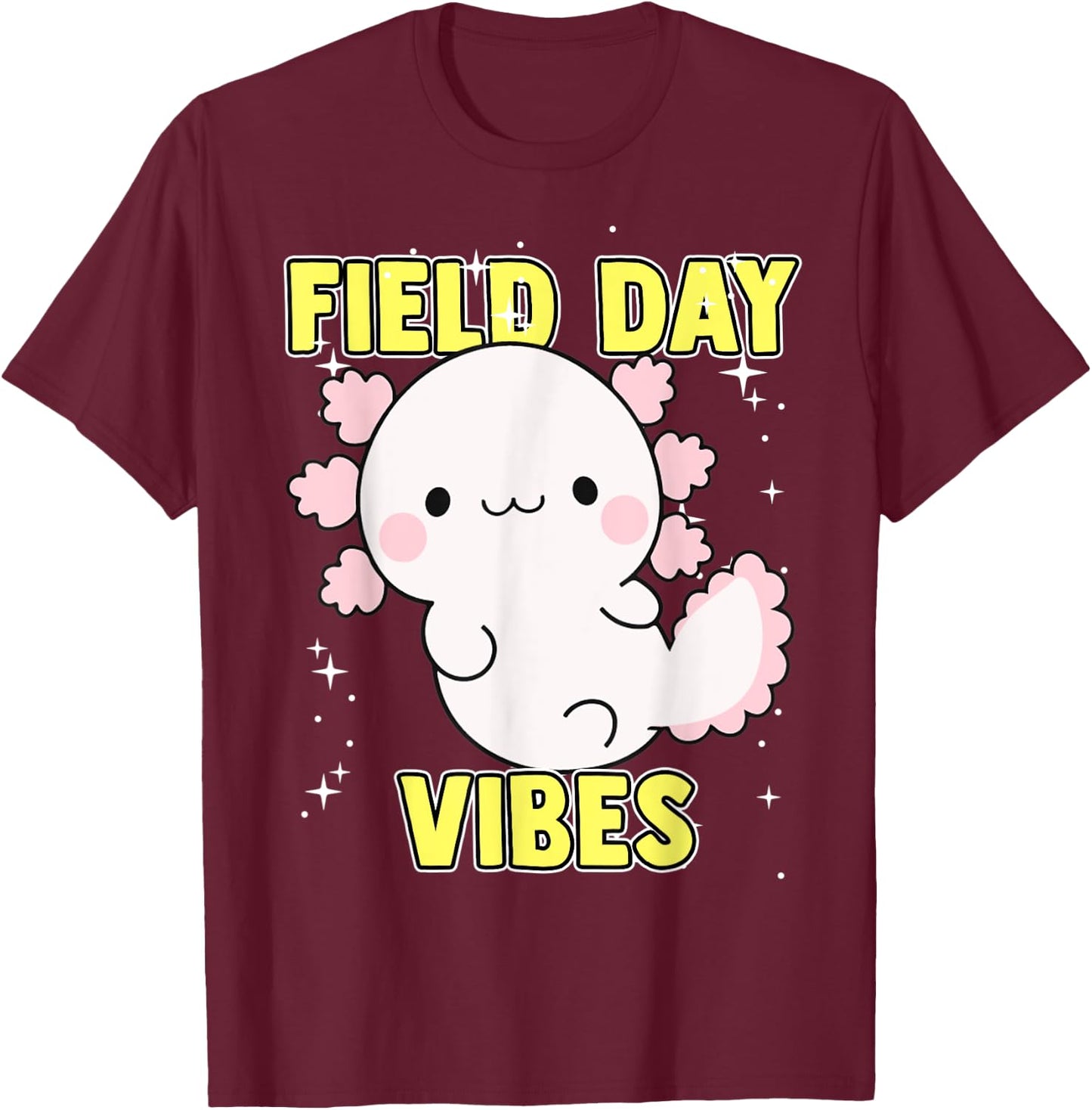 Field Day Vibes Shirt Axolotl Kids Last Day of School Yellow T-Shirt - T-Shirt | Maroon