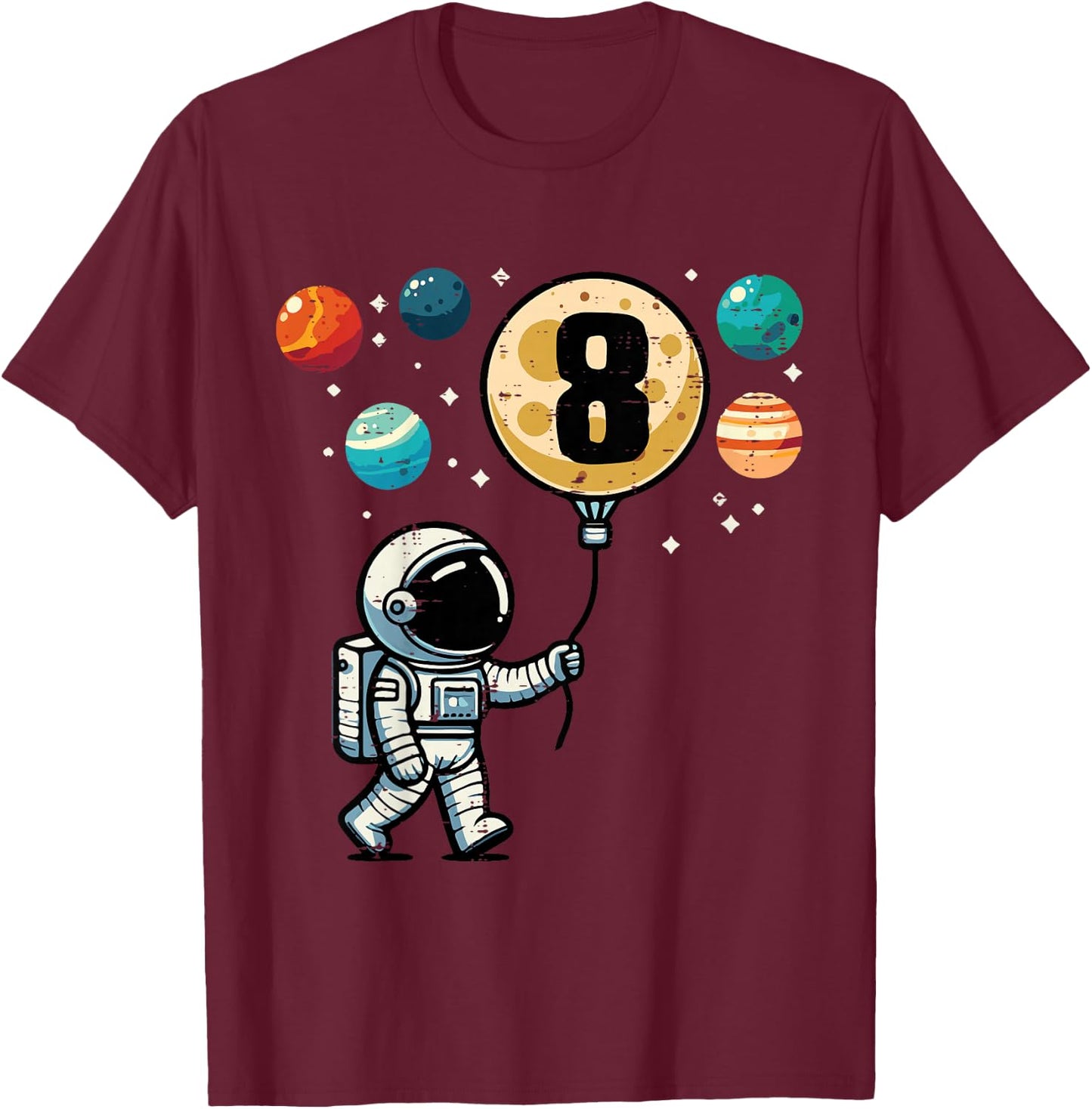 Kids 8th Birthday Astronaut Planets 8 Year Old Bday Boys Kids T-Shirt - T-Shirt | Maroon