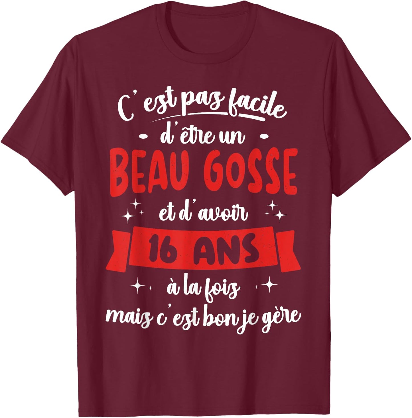 16 Years Birthday Gift Boy Beautiful Kid Gift , Black T-Shirt - T-Shirt | Maroon