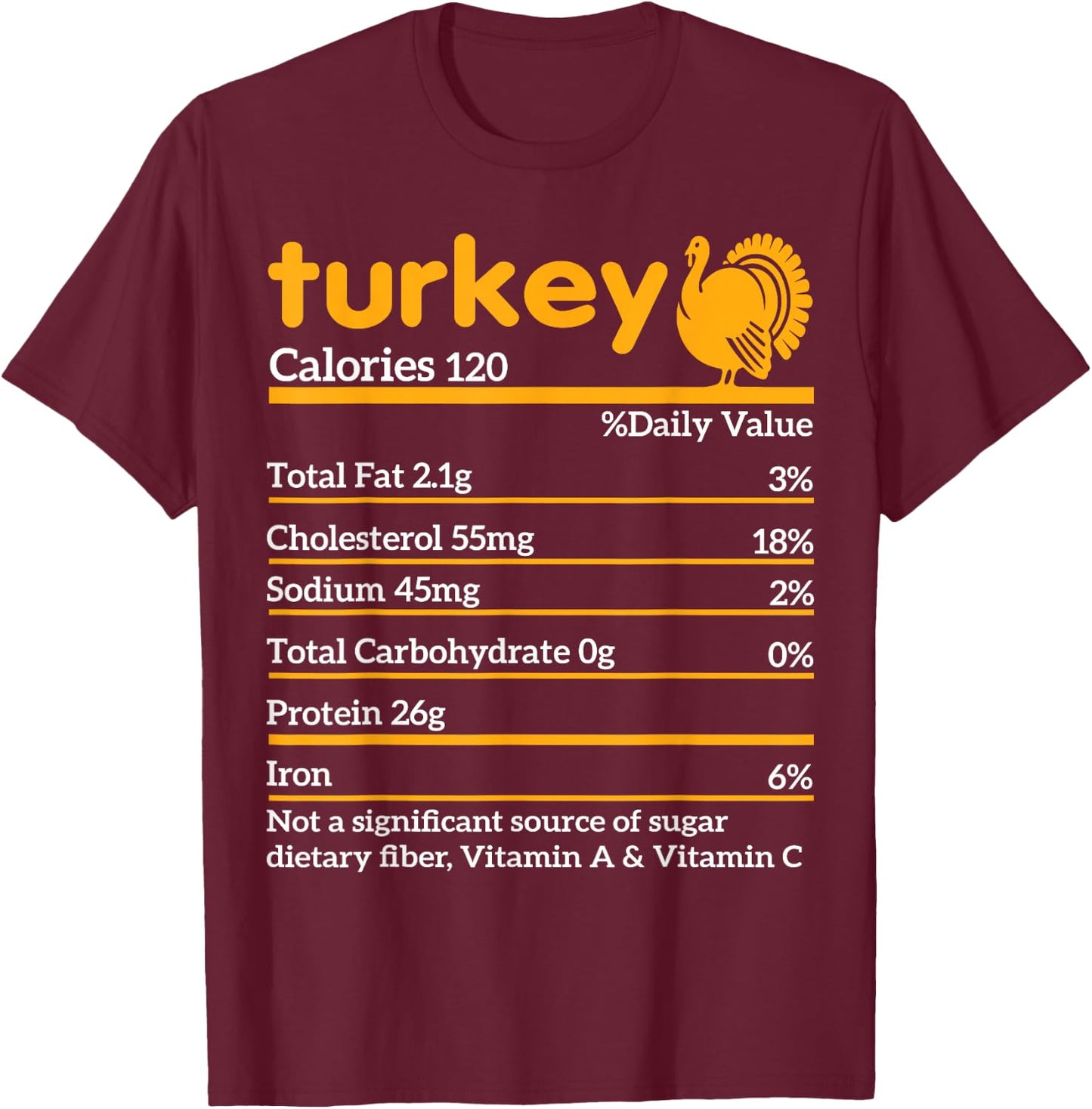 Turkey Nutrition Facts Funny Thanksgiving food T-Shirt - T-Shirt | Maroon
