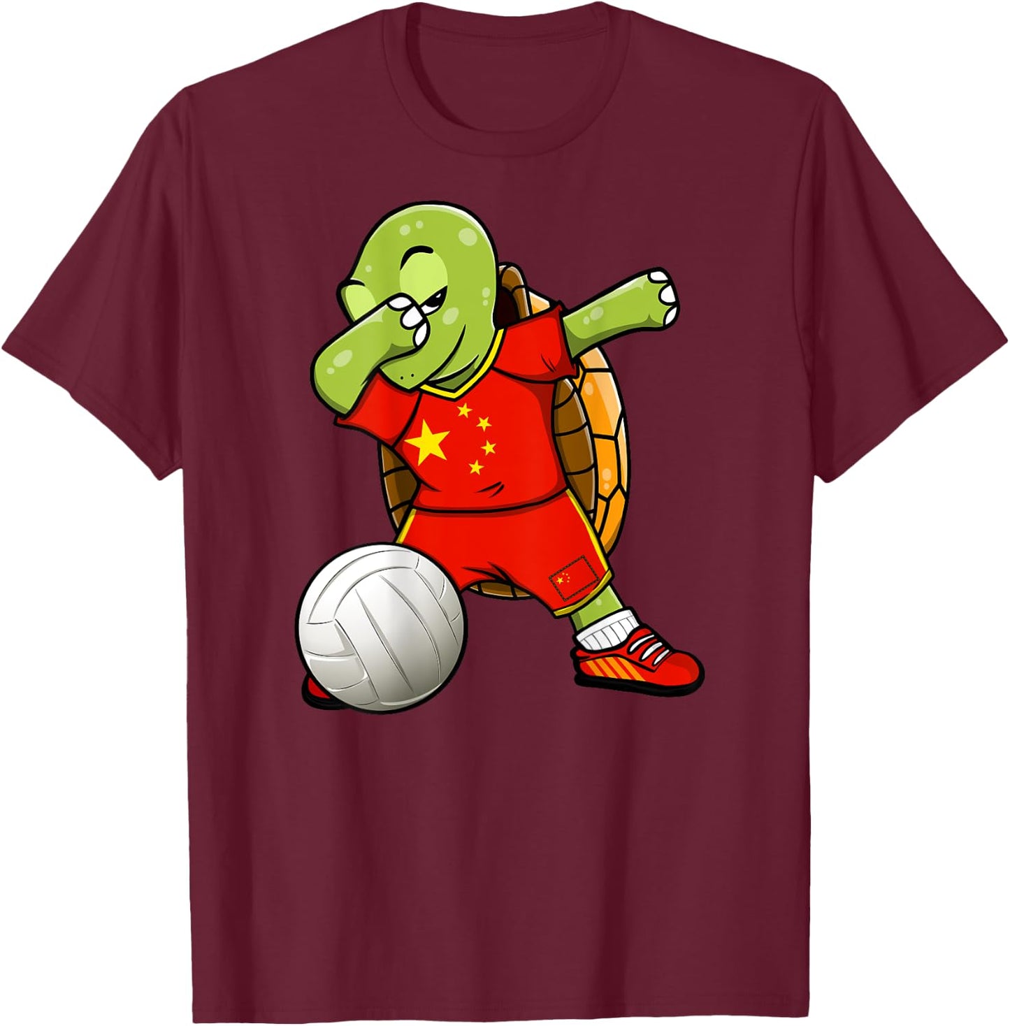 Dabbing Turtle China Volleyball Fans Jersey Chinese Flag T-Shirt - T-Shirt | Maroon