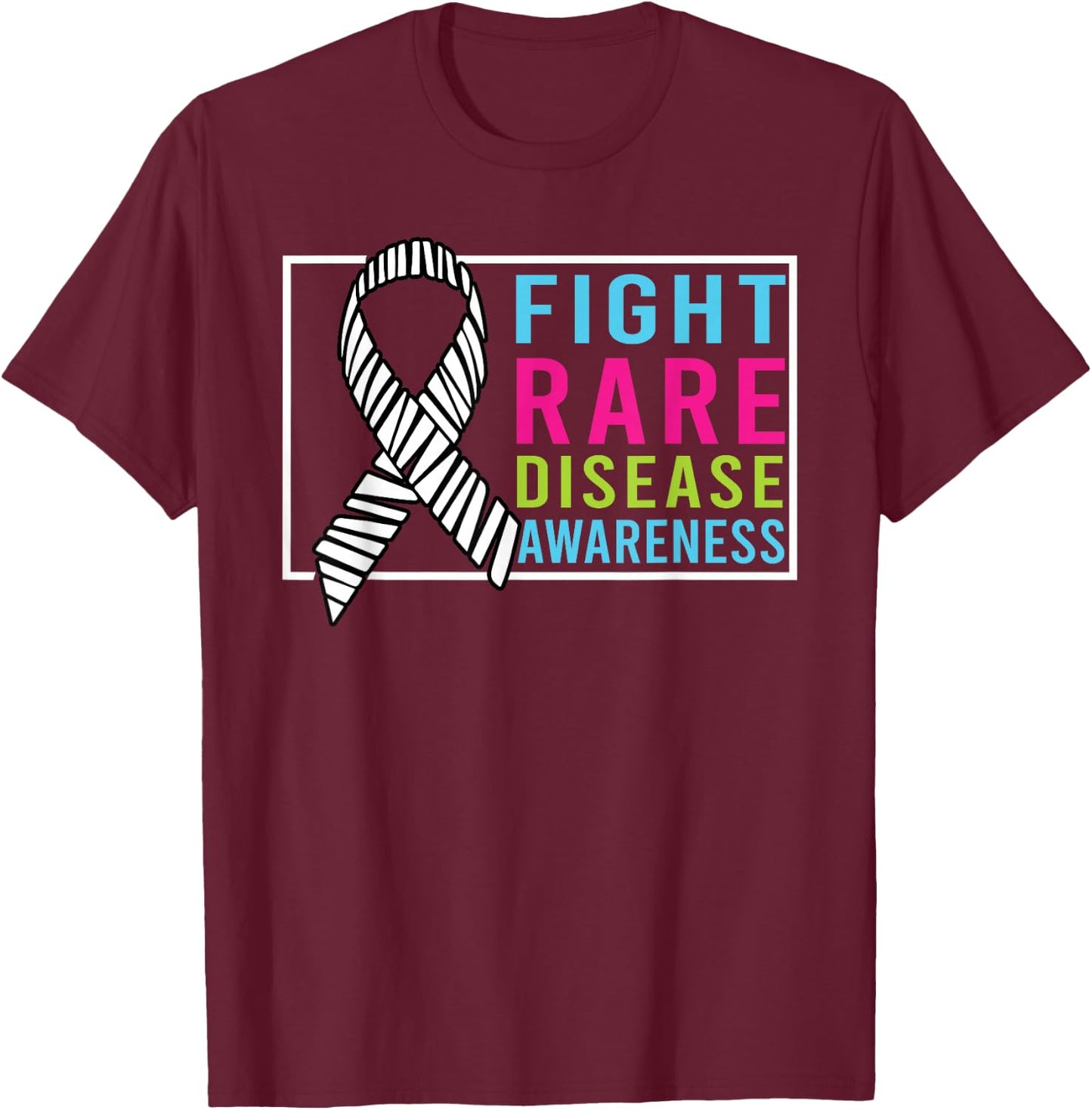 Fight Rare Disease Awareness Day Zebra Ribbon T-Shirt - T-Shirt | Maroon
